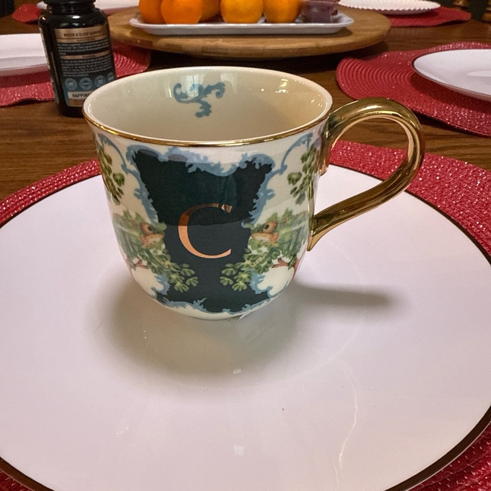 Lou Rota Anthropologie Elegant Gold and Green Monogram Mug “C”